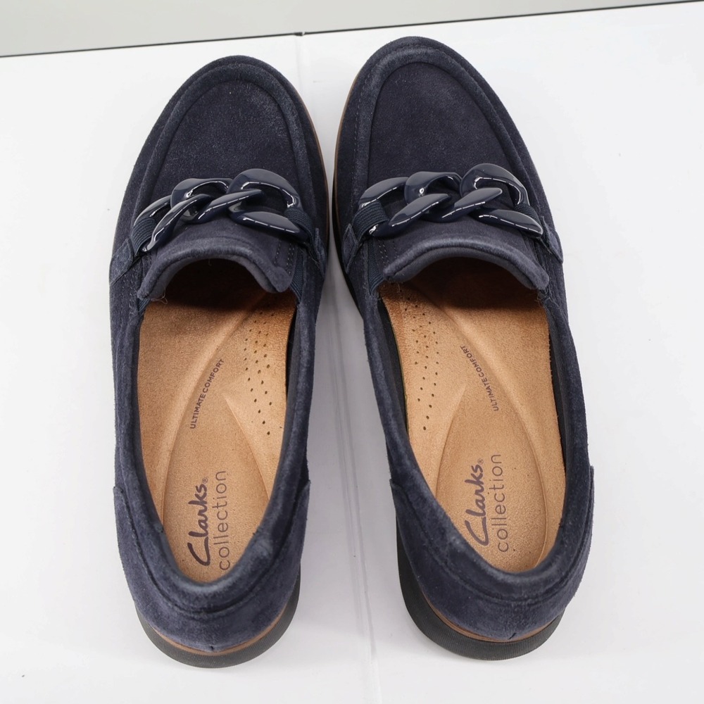 Clarks‎ Zylah May Navy Suede Chain Loafers Platform Comfort Shoes NIB 9.5M - Picture 4 of 8